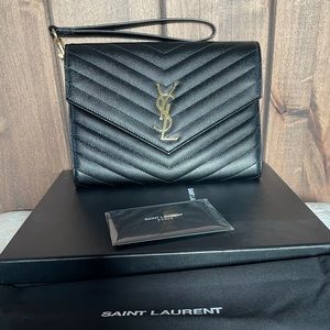 YSL Saint Laurent Matelasse Monogram Envelope Clutch